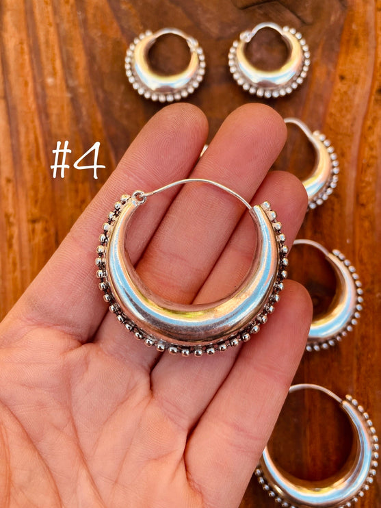 Silver Chunky Hoop Earrings / Silver Ball Detail / Ethnic / Rustic / Bohemian / Gold / Gypsy / Spiral / Hippie / Chunky / Festival / style