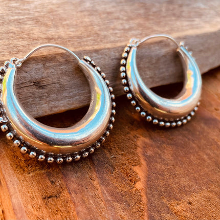 Silver Chunky Hoop Earrings / Silver Ball Detail / Ethnic / Rustic / Bohemian / Gold / Gypsy / Spiral / Hippie / Chunky / Festival / style