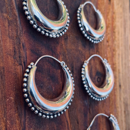 Silver Chunky Hoop Earrings / Silver Ball Detail / Ethnic / Rustic / Bohemian / Gold / Gypsy / Spiral / Hippie / Chunky / Festival / style