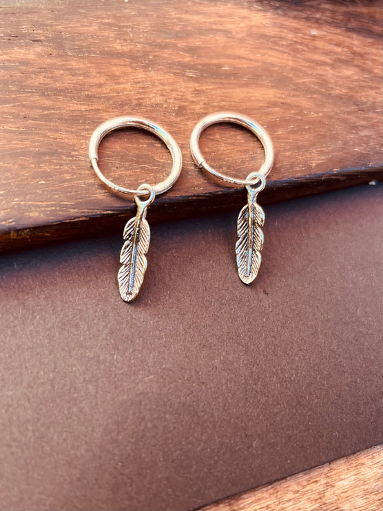 Feather Earrings Sterling Silver 925 Hoops / Delicate / Boho / Tarot / Mystical / Pagan / Boho / Sensitive / Hypoallergenic ears