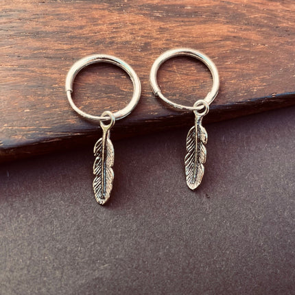 Feather Earrings Sterling Silver 925 Hoops / Delicate / Boho / Tarot / Mystical / Pagan / Boho / Sensitive / Hypoallergenic ears