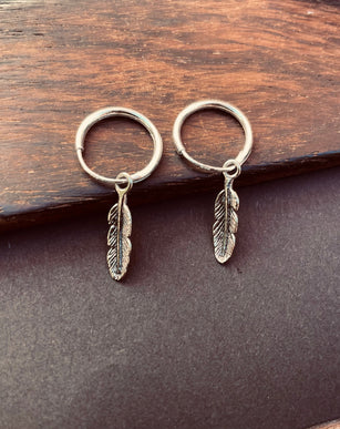 Feather Earrings Sterling Silver 925 Hoops / Delicate / Boho / Tarot / Mystical / Pagan / Boho / Sensitive / Hypoallergenic ears