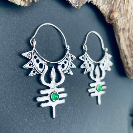 Inca Green Onyx & Silver Earrings Ethnic, Aztèque, rustic, yoga, talisman, gypsy, pretty, psy, boho, bohemian, festival