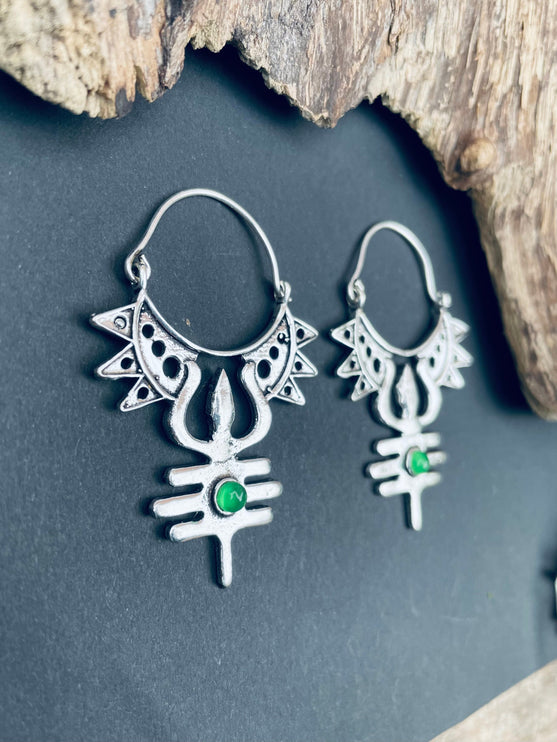 Inca Green Onyx & Silver Earrings Ethnic, Aztèque, rustic, yoga, talisman, gypsy, pretty, psy, boho, bohemian, festival