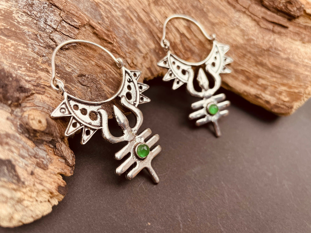 Inca Green Onyx & Silver Earrings Ethnic, Aztèque, rustic, yoga, talisman, gypsy, pretty, psy, boho, bohemian, festival