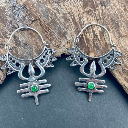 Inca Green Onyx & Silver Earrings Ethnic, Aztèque, rustic, yoga, talisman, gypsy, pretty, psy, boho, bohemian, festival