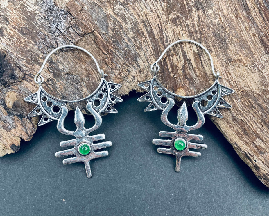 Inca Green Onyx & Silver Earrings Ethnic, Aztèque, rustic, yoga, talisman, gypsy, pretty, psy, boho, bohemian, festival