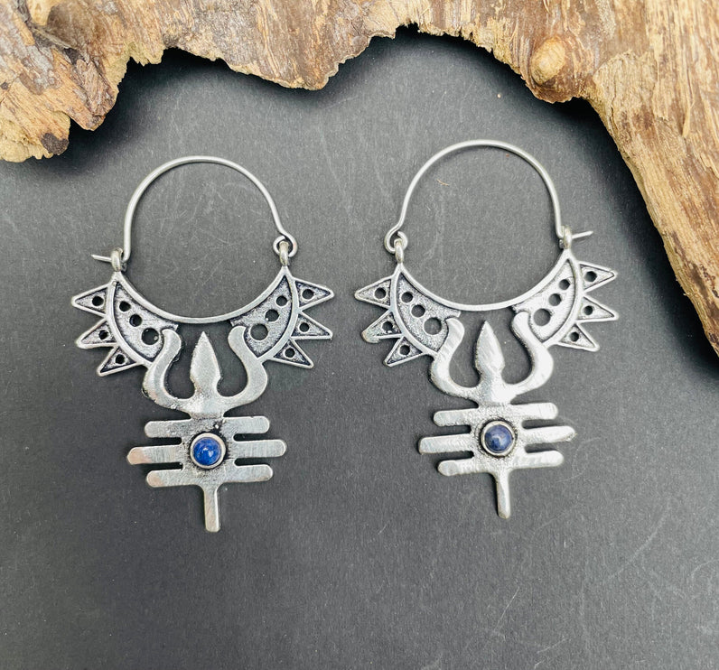 Inca Lapis Lazuli & Silver Earrings Ethnic, Aztèque, rustic, yoga, talisman, gypsy, pretty, psy, boho, bohemian, festival