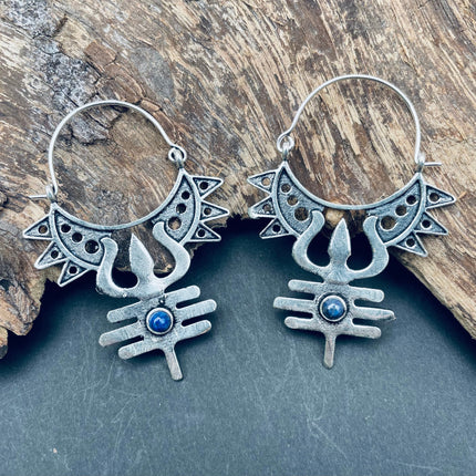 Inca Lapis Lazuli & Silver Earrings Ethnic, Aztèque, rustic, yoga, talisman, gypsy, pretty, psy, boho, bohemian, festival