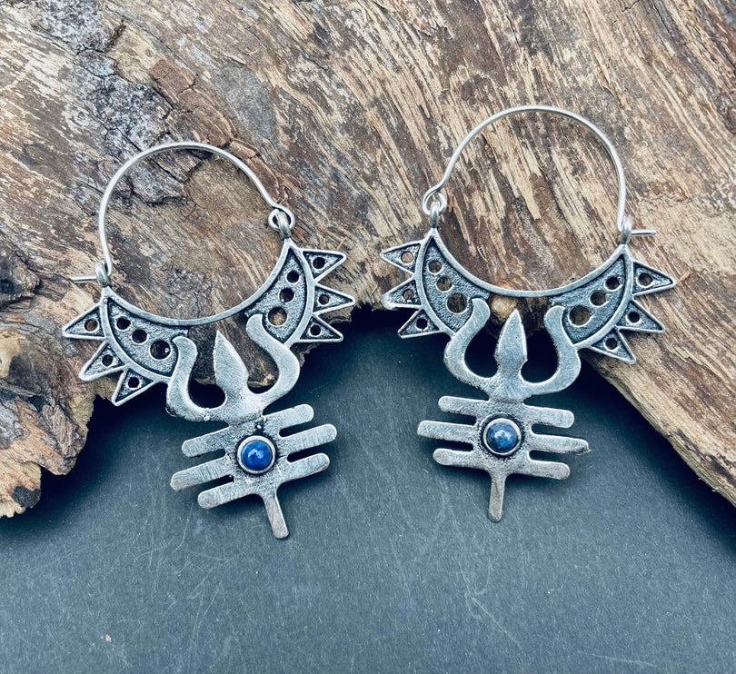 Inca Lapis Lazuli & Silver Earrings Ethnic, Aztèque, rustic, yoga, talisman, gypsy, pretty, psy, boho, bohemian, festival