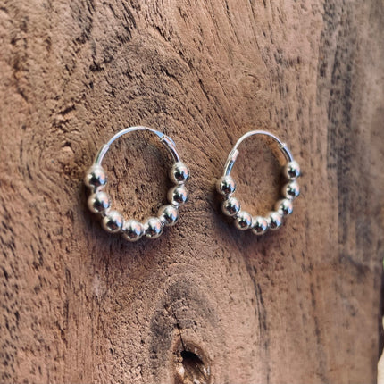 Orb Hoop Earrings Sterling Silver 925 Clicker / Pure Silver Earrings / Dainty / Ethnic Boho Bohemian Marriage Bridal Jewelry Hippie