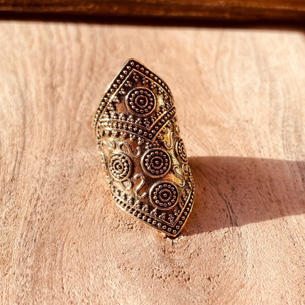 Gold Boho Ring Ethnic Brass / Rustic / Festival / Tribal / Hippie / Gypsy / Psy / Thumb / Gift or Her / Engraved Design / Bohemian