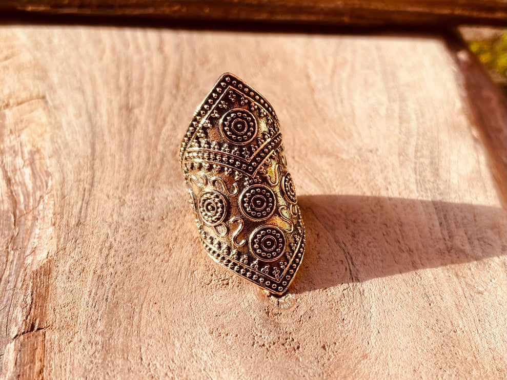 Gold Boho Ring Ethnic Brass / Rustic / Festival / Tribal / Hippie / Gypsy / Psy / Thumb / Gift or Her / Engraved Design / Bohemian