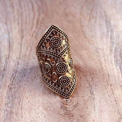 Gold Boho Ring Ethnic Brass / Rustic / Festival / Tribal / Hippie / Gypsy / Psy / Thumb / Gift or Her / Engraved Design / Bohemian