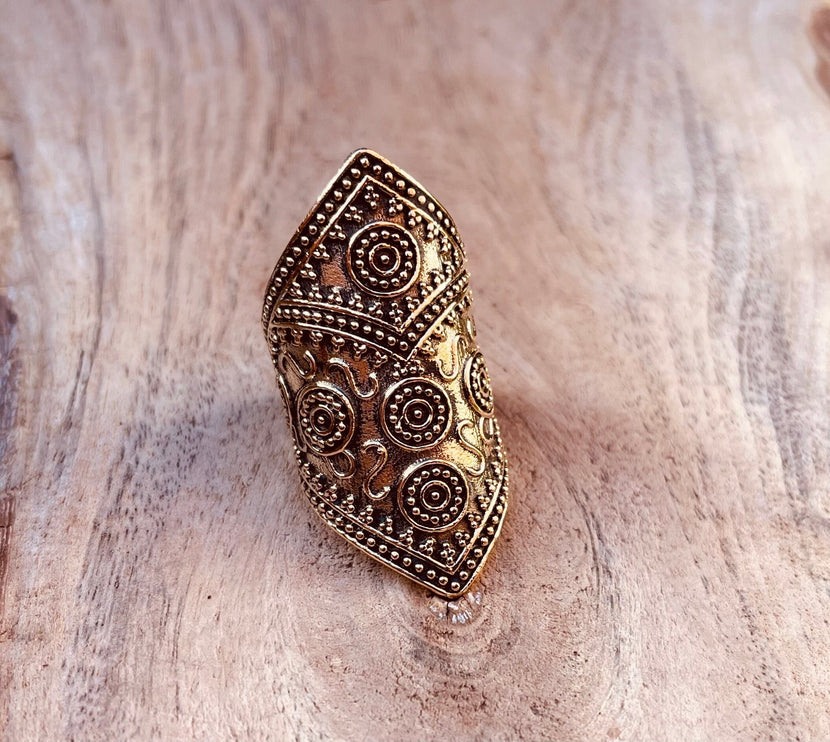 Gold Boho Ring Ethnic Brass / Rustic / Festival / Tribal / Hippie / Gypsy / Psy / Thumb / Gift or Her / Engraved Design / Bohemian