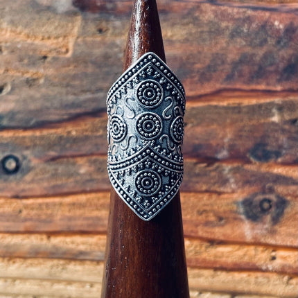 Silver Boho Ring Ethnic / Rustic / Festival / Tribal / Hippie / Gypsy / Psy / Thumb / Gift or Her / Engraved Design / Bohemian