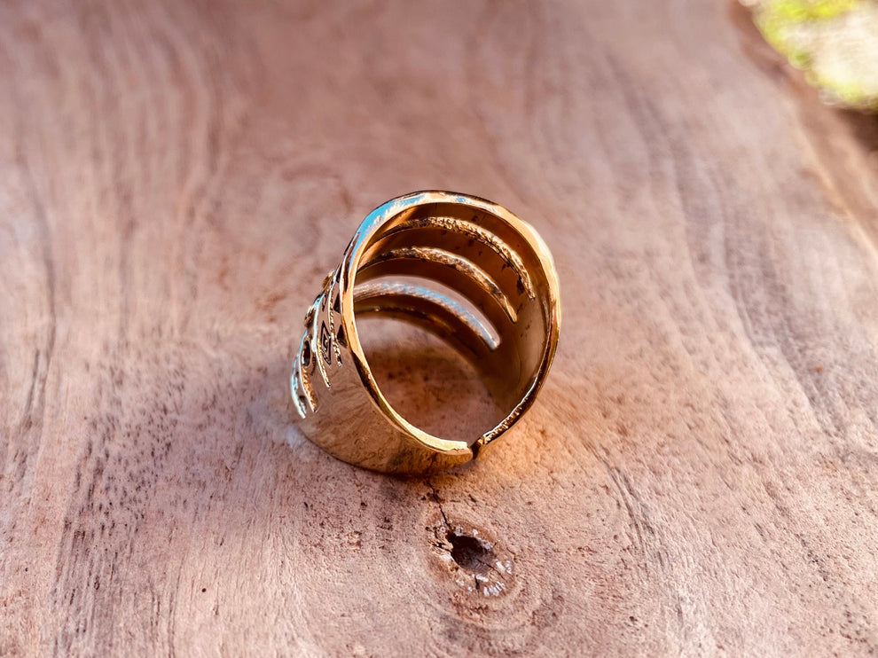 Aztec Brass Ring / Unisex / Mens / Large size / Geometric / Boho / Ethnic / Rustic / Festival / Bohemian / Hippie / Gypsy / Psy