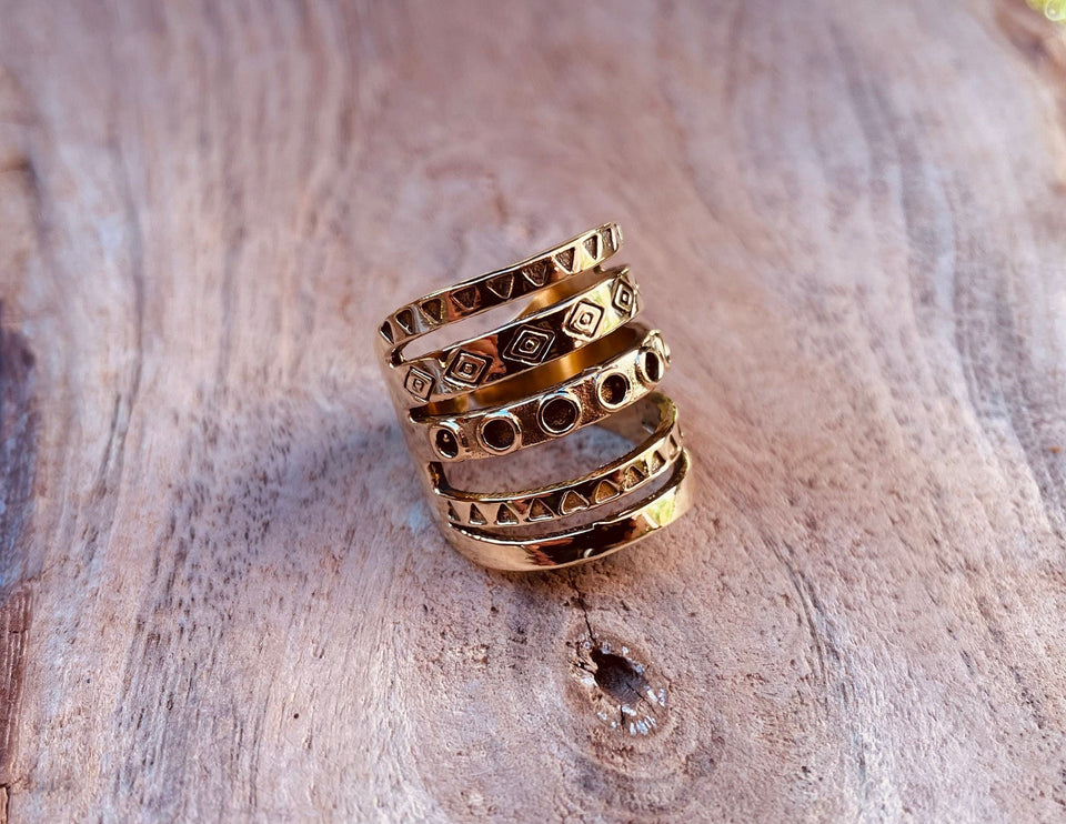 Aztec Brass Ring / Unisex / Mens / Large size / Geometric / Boho / Ethnic / Rustic / Festival / Bohemian / Hippie / Gypsy / Psy