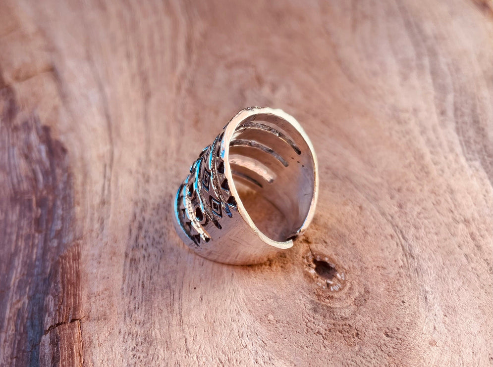 Aztec Silver Ring / Unisex / Mens / Large size / Geometric / Boho / Ethnic / Rustic / Festival / Bohemian / Hippie / Gypsy / Psy