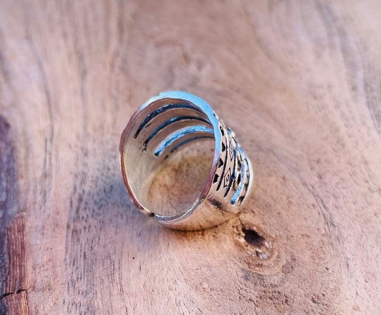 Aztec Silver Ring / Unisex / Mens / Large size / Geometric / Boho / Ethnic / Rustic / Festival / Bohemian / Hippie / Gypsy / Psy