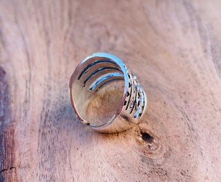 Aztec Silver Ring / Unisex / Mens / Large size / Geometric / Boho / Ethnic / Rustic / Festival / Bohemian / Hippie / Gypsy / Psy