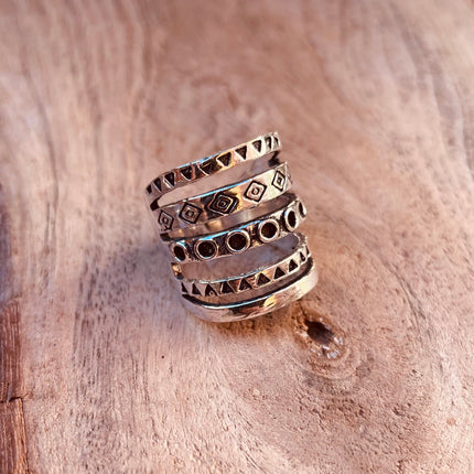 Aztec Silver Ring / Unisex / Mens / Large size / Geometric / Boho / Ethnic / Rustic / Festival / Bohemian / Hippie / Gypsy / Psy