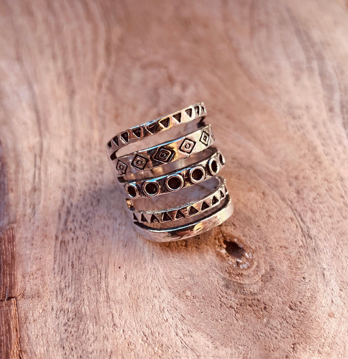 Aztec Silver Ring / Unisex / Mens / Large size / Geometric / Boho / Ethnic / Rustic / Festival / Bohemian / Hippie / Gypsy / Psy