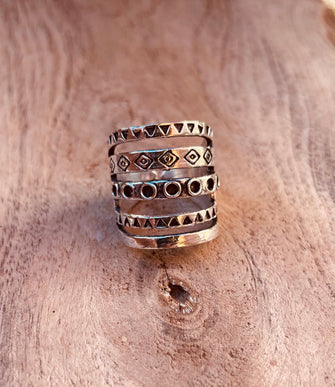 Aztec Silver Ring / Unisex / Mens / Large size / Geometric / Boho / Ethnic / Rustic / Festival / Bohemian / Hippie / Gypsy / Psy