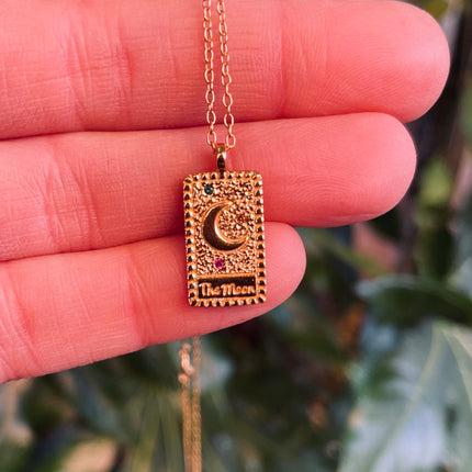 Tarot Card Gold Necklace Sterling Silver Moon Pendant / Cubic Zirconia / Delicate / Dainty Jewelery / Modern / Contemporary jewellery / Boho