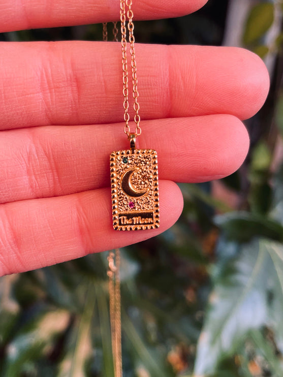 Tarot Card Gold Necklace Sterling Silver Moon Pendant / Cubic Zirconia / Delicate / Dainty Jewelery / Modern / Contemporary jewellery / Boho