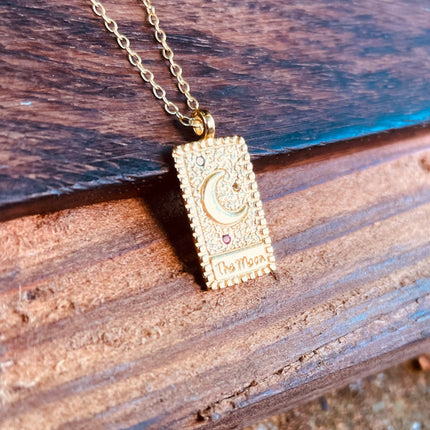 Tarot Card Gold Necklace Sterling Silver Moon Pendant / Cubic Zirconia / Delicate / Dainty Jewelery / Modern / Contemporary jewellery / Boho