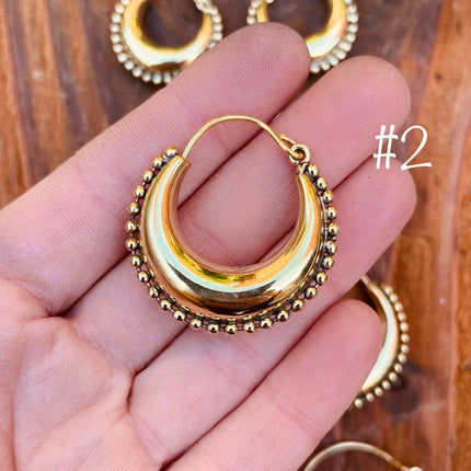 Gold Chunky Hoop Earrings / Brass Ball Detail / Ethnic / Rustic / Bohemian / Gold / Gypsy / Spiral / Hippie / Chunky / Festival / style