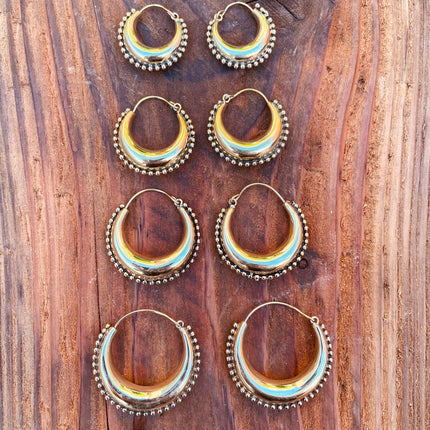 Gold Chunky Hoop Earrings / Brass Ball Detail / Ethnic / Rustic / Bohemian / Gold / Gypsy / Spiral / Hippie / Chunky / Festival / style