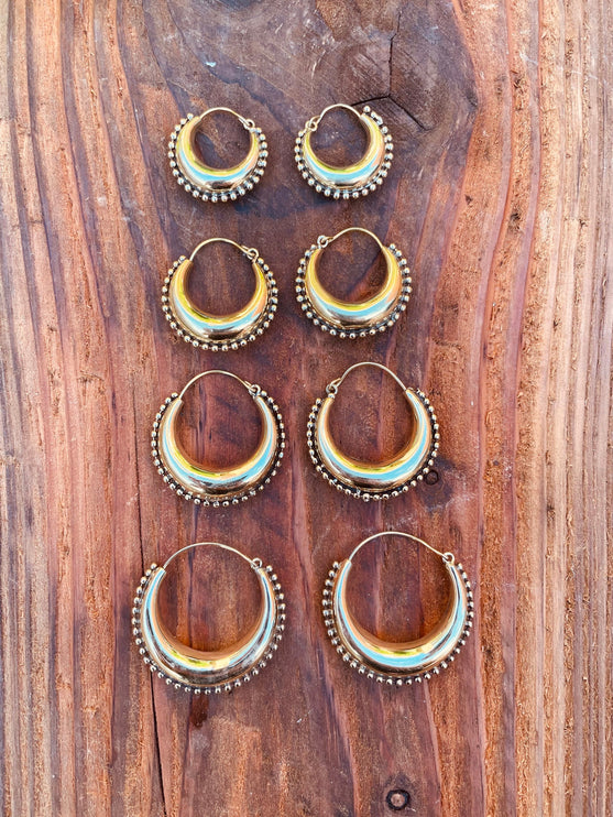 Gold Chunky Hoop Earrings / Brass Ball Detail / Ethnic / Rustic / Bohemian / Gold / Gypsy / Spiral / Hippie / Chunky / Festival / style