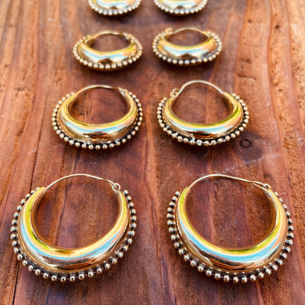 Gold Chunky Hoop Earrings / Brass Ball Detail / Ethnic / Rustic / Bohemian / Gold / Gypsy / Spiral / Hippie / Chunky / Festival / style