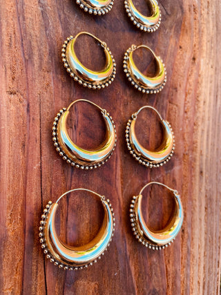 Gold Chunky Hoops, Thick Earrings Beaded Edges, Bohemian Queen Style