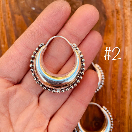 Silver Chunky Hoop Earrings / Silver Ball Detail / Ethnic / Rustic / Bohemian / Gold / Gypsy / Spiral / Hippie / Chunky / Festival / style