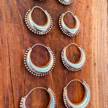 Silver Chunky Hoop Earrings / Silver Ball Detail / Ethnic / Rustic / Bohemian / Gold / Gypsy / Spiral / Hippie / Chunky / Festival / style