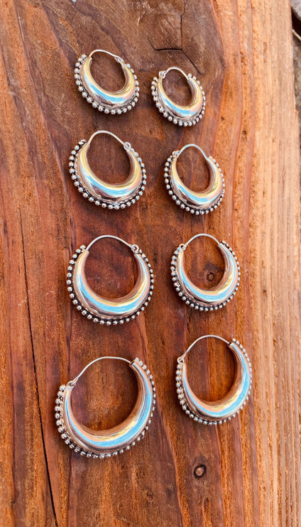 Silver Chunky Hoop Earrings / Silver Ball Detail / Ethnic / Rustic / Bohemian / Gold / Gypsy / Spiral / Hippie / Chunky / Festival / style