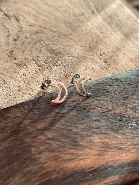 Moon Stud Earrings Silver 925 / Hypoallergenic / Contemporary / Minimalist / Geometric / Dainty jewelery / Boho / Modern / Hippie Festival
