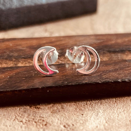 Moon Stud Earrings Silver 925 / Hypoallergenic / Contemporary / Minimalist / Geometric / Dainty jewelery / Boho / Modern / Hippie Festival