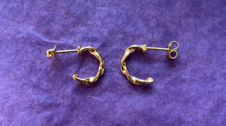 Gold Twisted Half Hoop Earrings 13mm / Pure Silver Earrings / Dainty / Ethnic Boho Bohemian Marriage Bridal Jewelry Hippie