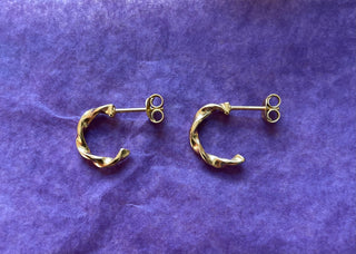 Gold Twisted Half Hoop Earrings 13mm / Pure Silver Earrings / Dainty / Ethnic Boho Bohemian Marriage Bridal Jewelry Hippie