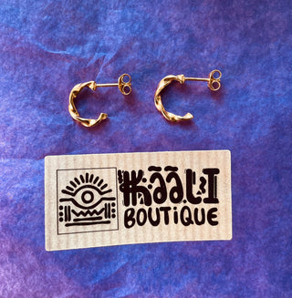 Gold Twisted Half Hoop Earrings 13mm / Pure Silver Earrings / Dainty / Ethnic Boho Bohemian Marriage Bridal Jewelry Hippie