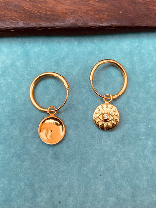 Evil Eye 14k Gold Hoops Sterling Silver 925 Earrings / Hypoallergenic Jewellery / Delicate Jewelery / Boho / Tarot / Boho / Sensitive