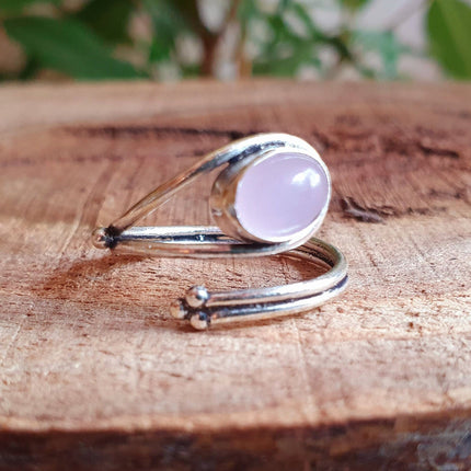 Ethnic style Silver & Rose Quartz Ring / Adjustable / Boho / Bohemian / Psy / Rustic / Tribal / Gypsy / Festival / Healing / Festival