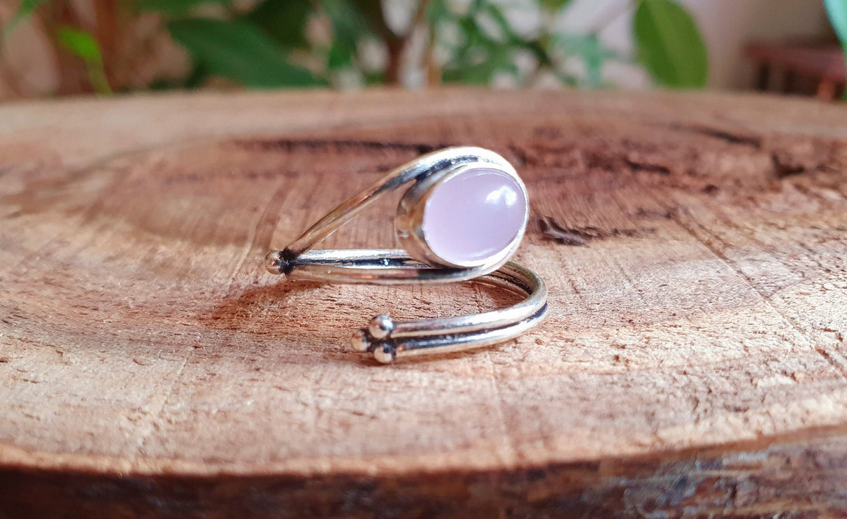 Ethnic style Silver & Rose Quartz Ring / Adjustable / Boho / Bohemian / Psy / Rustic / Tribal / Gypsy / Festival / Healing / Festival