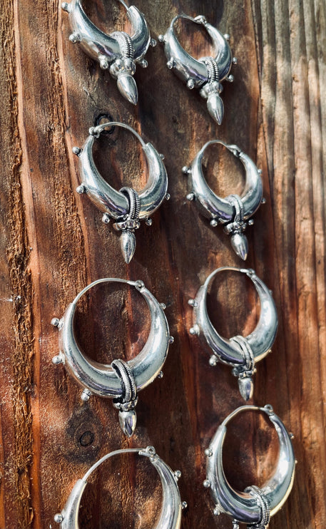 Tribal Chunky Silver Hoops; Ethnic / Boho / Unisex / Mens / Rustic / Psy / Gypsy / Spiral / Hippie / Bohemian / Festival / style