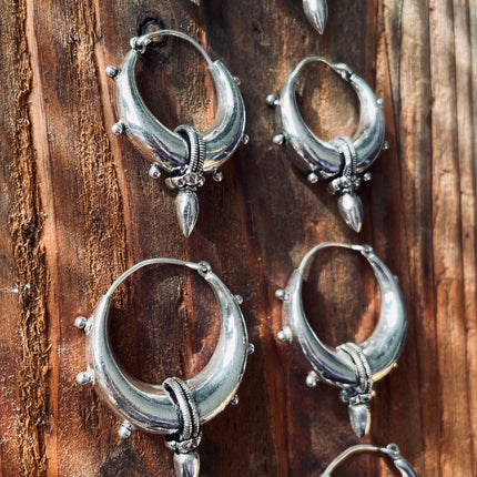Tribal Chunky Silver Hoops; Ethnic / Boho / Unisex / Mens / Rustic / Psy / Gypsy / Spiral / Hippie / Bohemian / Festival / style