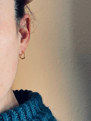 Gold Twisted Half Hoop Earrings 13mm / Pure Silver Earrings / Dainty / Ethnic Boho Bohemian Marriage Bridal Jewelry Hippie